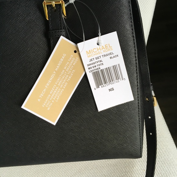 NWT Michael Kors Jet Set Travel Medium Leather EW Tote in Black - Picture 3 of 13